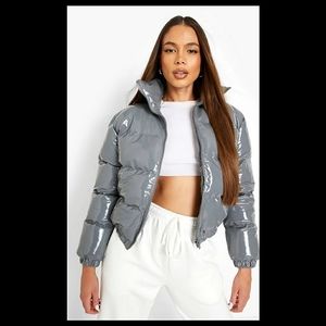 💋BOOHOO PUFF COAT HIGH SHINE FUNNEL NECK!!!